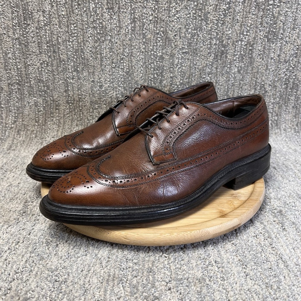VTG Allen Edmonds Mens 10 MacNeil Brown Pebbled Leather Wingtip Brogue Shoe 9157